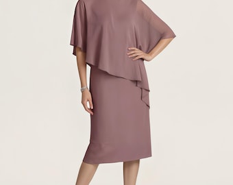 Vestido de gasa para la madre de la novia - Vestido midi de gasa con lentejuelas y capa.