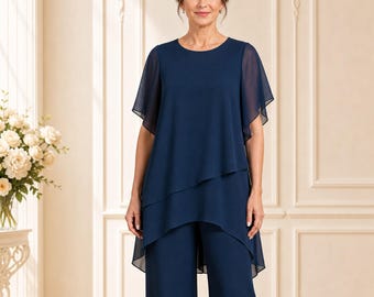 Mother of the Bride Pantsuit Chiffon Formal Pant Suit Wedding Guest Outfit Elegant Evening Wear Women Wedding Ceremony Suits