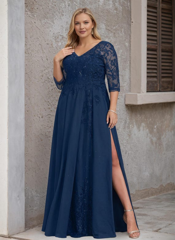 Plus Size Mother of the Bride Dress - Handmade Lace Chiffon A-Line Elegant Gown Plus Size Mother of the Bride Dress - Handmade Lace Chiffon A-Line Elegant Gown