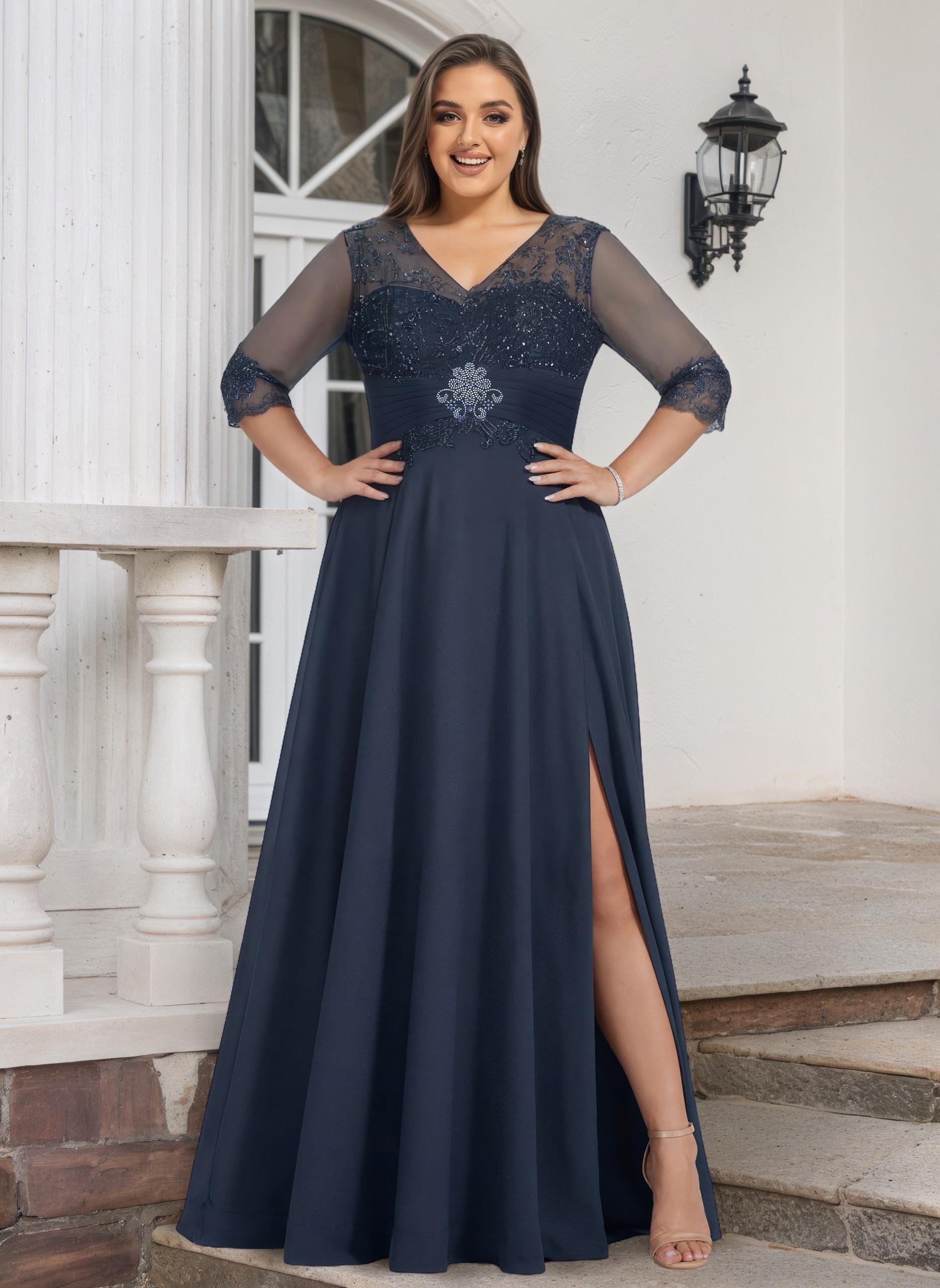 steel blue mother of the bride dress Elegant Long Blue Lace Satin Mother of the Bride Dresses with Jacket