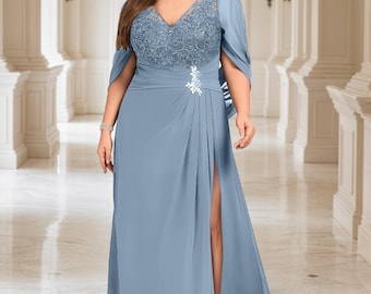 A-Line Mother of the Bride Dress - Illusion Scoop Floor-Length Lace Chiffon with Sequins Cape