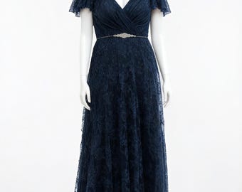 Plus Size V-Neck Short Sleeve A-line Lace Mother of the Bride Dress, Formal Prom Dresses