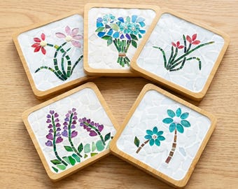 Mosaic Coaster DIY Kit, Floral Tile Craft Project for Adults, Handmade Home Decor Gift, Creative Art Activity