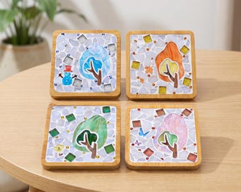 Kit fai da te per sottobicchieri a mosaico, kit creativo per le quattro stagioni, progetto di decorazione per la casa fatto a mano, regalo per gli appassionati di bricolage.