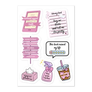 Bookish Sticker Sheet, BookTok Stickers for Romance Readers, Emotional Support Kindle, Enemies to Lovers, Kiss Cut Glossy, Book Lover Gift