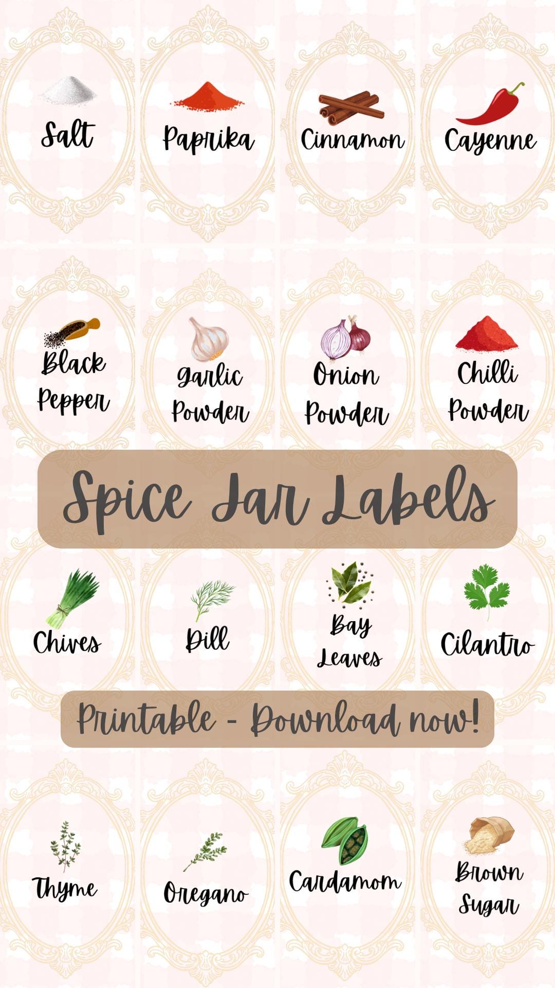 Printable Spice Jar Labels Instant Download Minimalist Pantry Spice
