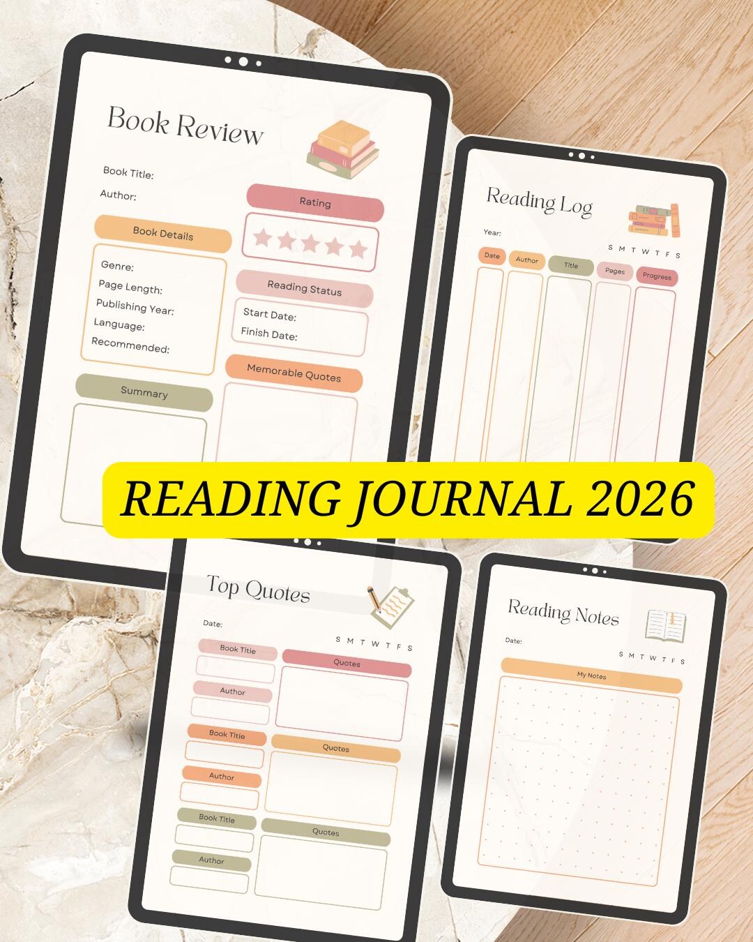 Printable Reading Journal Template: Book Review & Tracker (digital ...