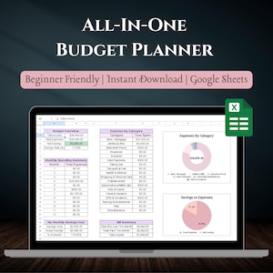 Monthly Budget Planner: Excel & Google Sheets Template (Digital Download))