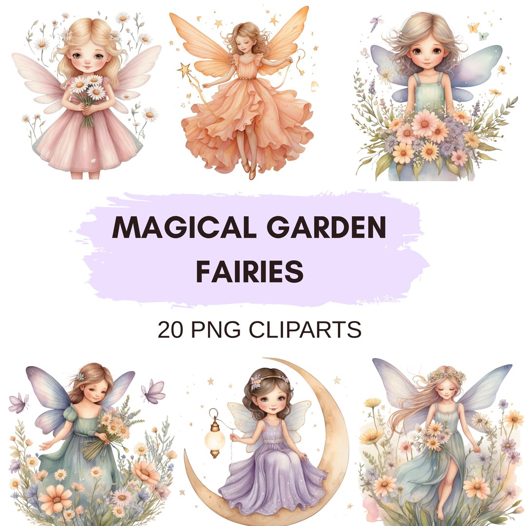 Watercolor Fairy Clipart, Cute Garden Fairies, Nursery Wall Art ...