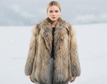 Gold Cross Fox Fur Luxury Women Winter Jacket Coat Elegant Vintage Style Designer Coat