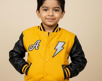 Jaqueta infantil personalizada para jovens – Letterman com bordado e patches | Uniforme escolar para equipe