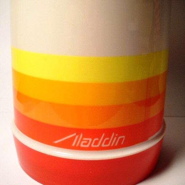 vintage aladdin yellow orange red thermos with cup quart like new ombre