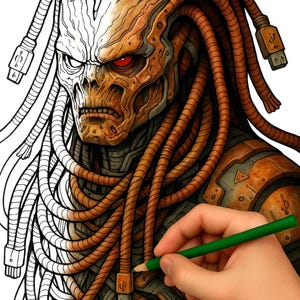 Högteknologisk målarbok för vuxna: Sci-fi-robotar och prylar (PDF-nedladdning, 30 sidor i A4-storlek)