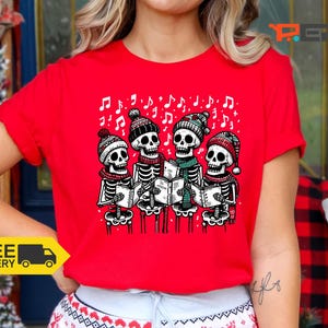 Funny Christmas Skeleton Music Shirt: Gothic Holiday Graphic Tee