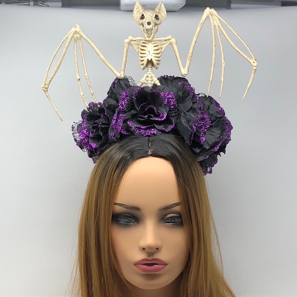Skelett Fledermaus Halloween-Krone, Blumenkrone, Renaissance, Haarteil, Hochzeit, Cosplay, Dia de Los Muertos, Tag der Toten