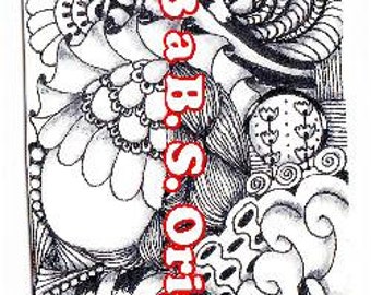 Instant PDF Download Coloring Page of Hand Drawn Intricate Zendoodle Zentangle Inspired Tags #09 & #10