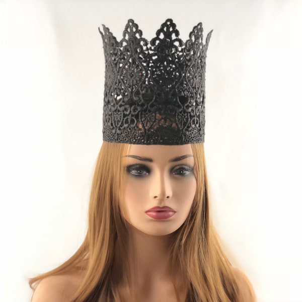 Schwarz Strass oder Spitze Krone für Prinzessin, Königin König Königlich Royal Foto Prop Erwachsenen Vollgröße Kopfstück Stirnband, Renaissance, cosplay