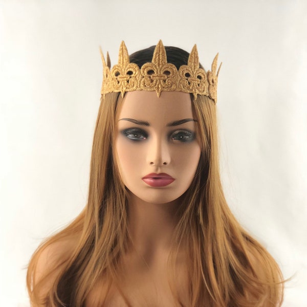 Spitze "Fleur de Lis" Goldkrone für Prinzessin, Königin Regal Royal Foto Prop Erwachsenen Vollgröße Headpiece Haarband, Renaissance, cosplay Geburtstag