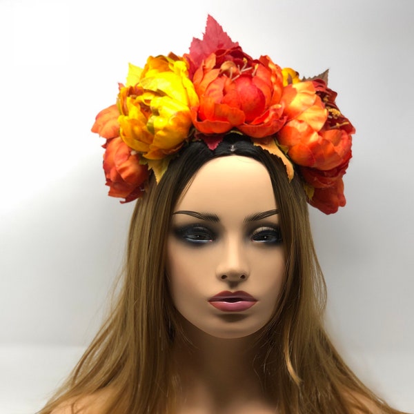 Herbst Farben, Blumenkrone, floralen Kopfschmuck, Waldbewohner, Renaissance Blumenkrone, Hochzeit, Foto-Prop, Dia de Los Muertos, cosplay