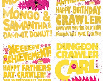 Combo 4 Dungeon Crawler Carl Fars dag Design, pappas prestationsfil, DCC Fan PNG, rolig LitRPG pappapresent