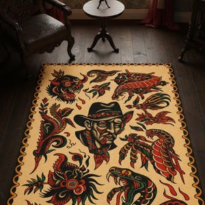 Dywan z tatuażem Flash – wzór węża i smoka, dywan do dekoracji wnętrz w stylu vintage