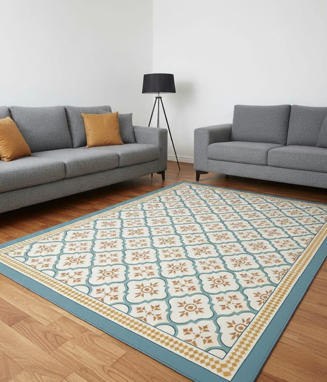 Tile Rug Kitchen Moroccan Tile Kitchen Rug: Teal Terracotta Boho Runner - Etsy