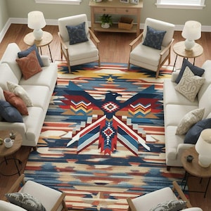 Tribal Geometric Area Rug: Boho Southwestern Style, Non-Slip  Boho Decor, Cotton Woven Rug Décoration d&#39;intérieur, North East American Rug
