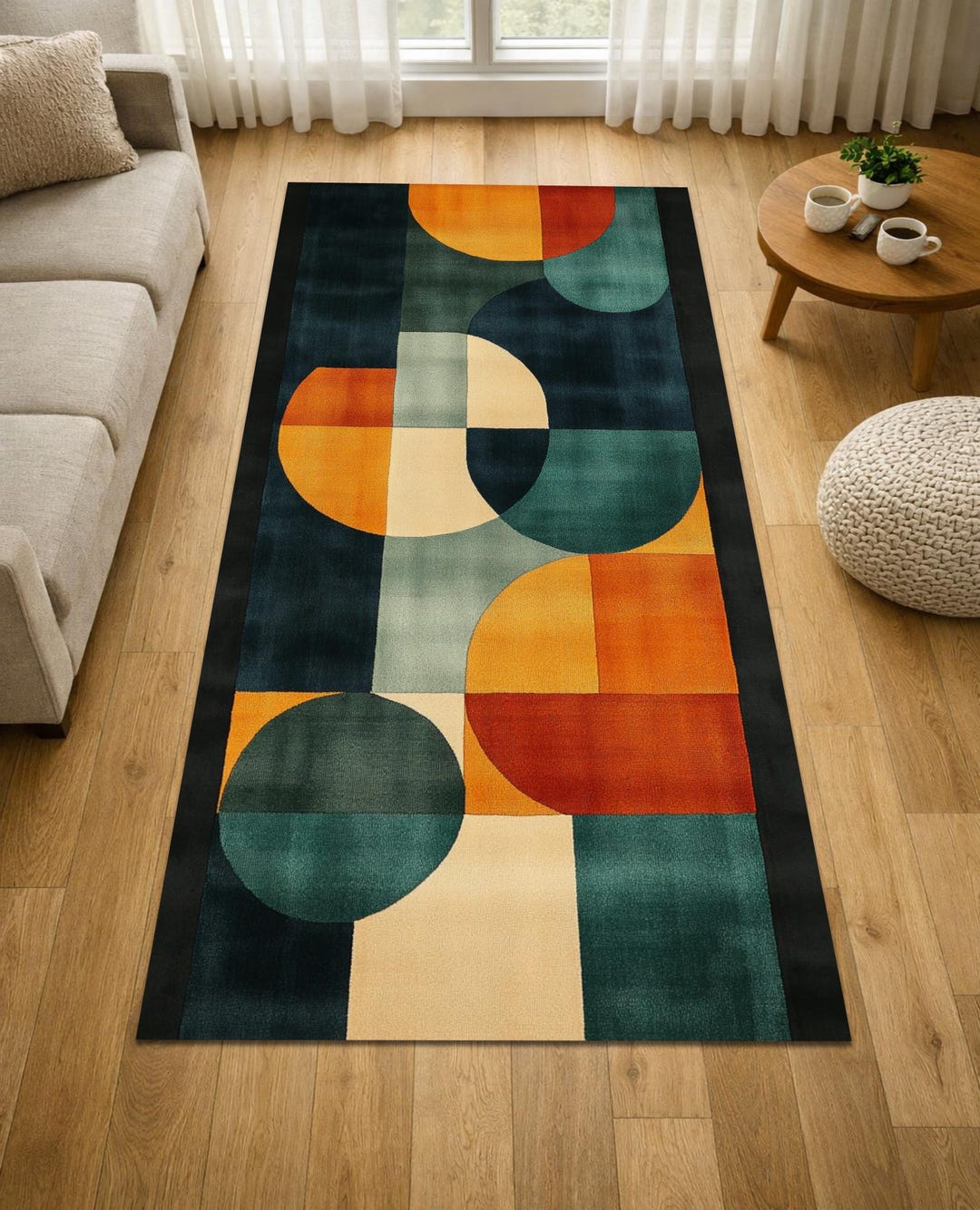 Geometric Runner Rug, Mid Century Modern Rug, Abstract Hallway Runner ...
