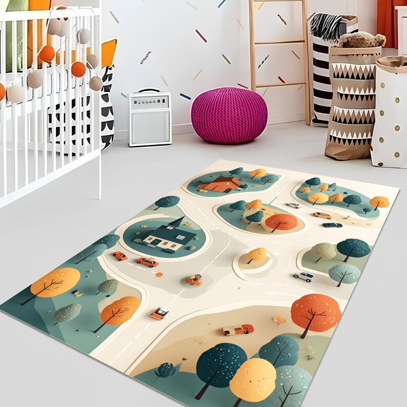 Kids Road Map Rug, Playroom City Streets Carpet, Educational Nursery ...