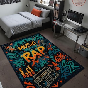 Graffiti Rap Music Rug – Hip Hop Style Teen Room Decor – Street Art Pattern Rug