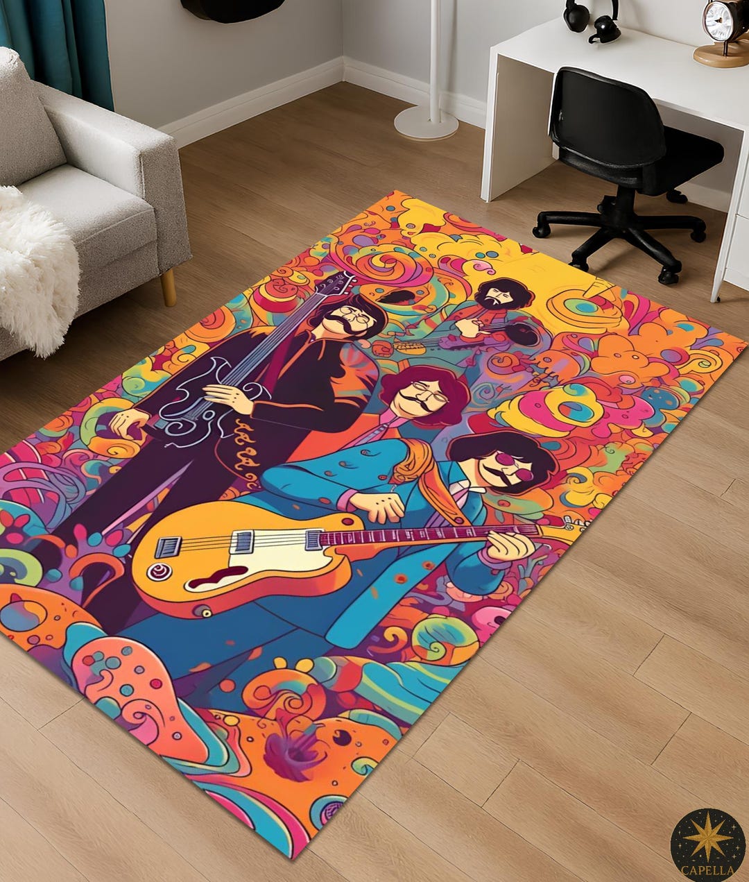 Beatles Psychedelic Rug, Colorful 60s Band Decor, Vintage Rock Music ...