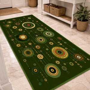 Mid Century Modern Runner Rug, Atomic Geometric Hallway Carpet, Retro Abstract MCM Entryway Decor, Scandinavian Floor Runner