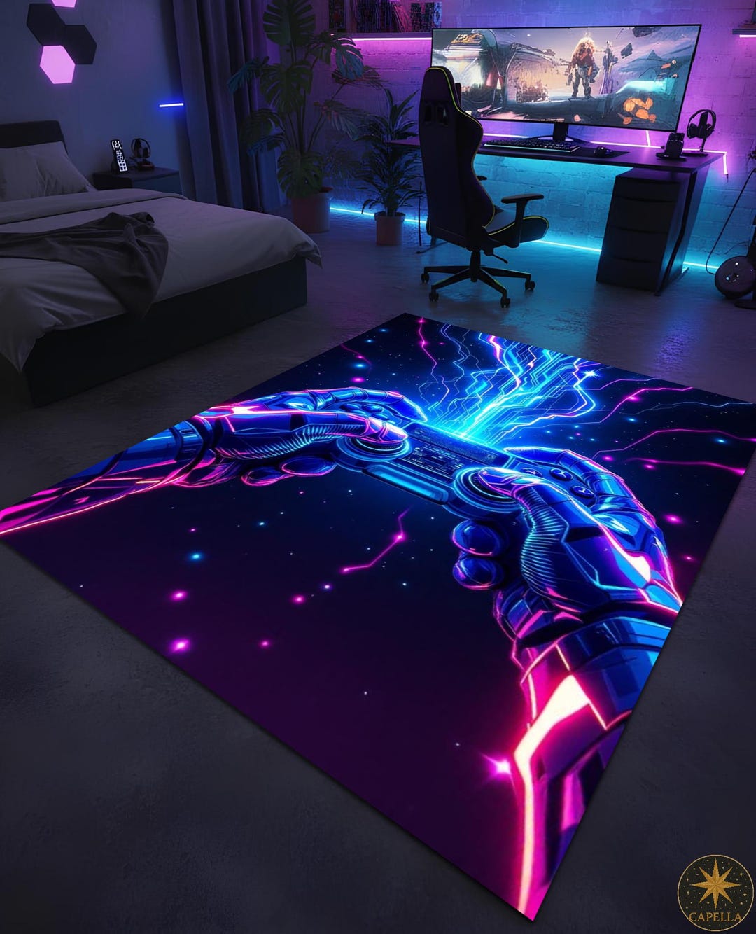 Cyperpunk Rug Cyberpunk Gamer Rug, Neon Gaming Room Decor, Futuristic Controller Area ...