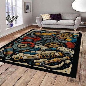 Auto Parts Rug: Garage Decor for Car & Motorsport Fans