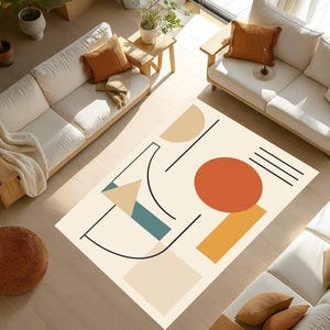 Geometric Bauhaus Rug: Mid-Century Modern Minimalist Carpet