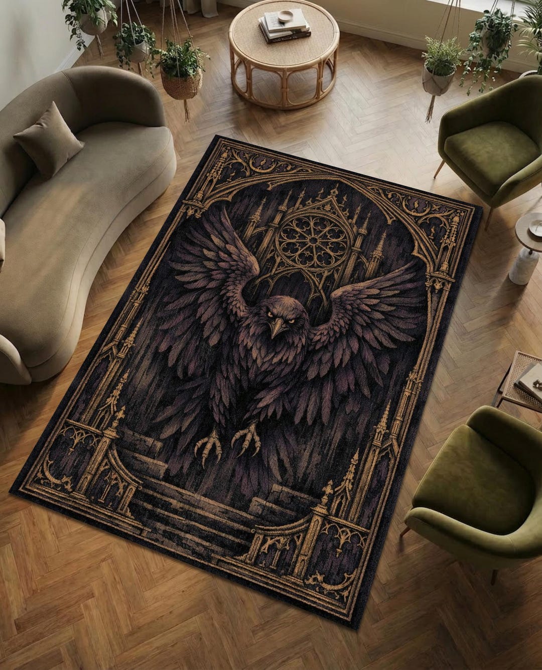 Gothic Church Rug Gothic Raven Rug, Cathedral Design, Dark Academia Style, Victorian ...