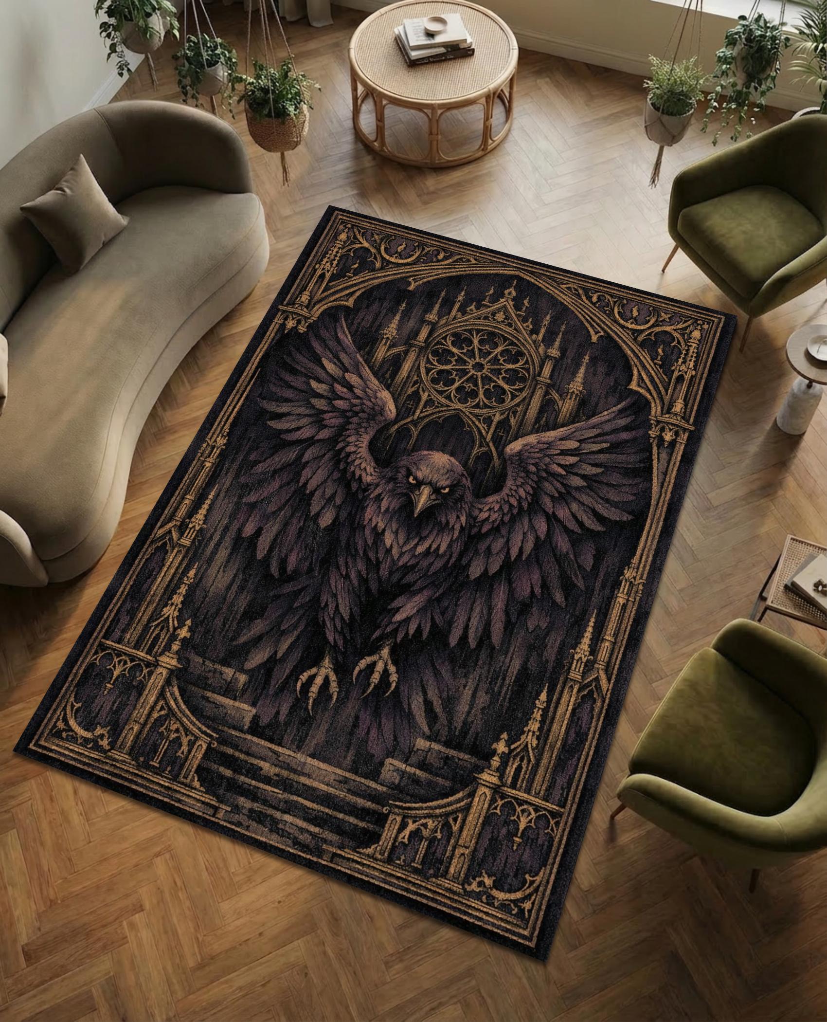 Cathedral Rug Gothic Raven Rug, Cathedral Design, Dark Academia Style, Victorian ...