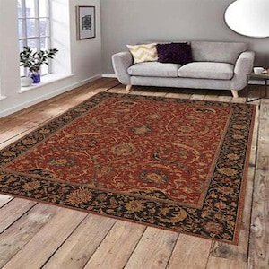 Persian Style Red Vintage Rug – Ornate Floral Pattern Carpet, Traditional Oriental Design Area Rug