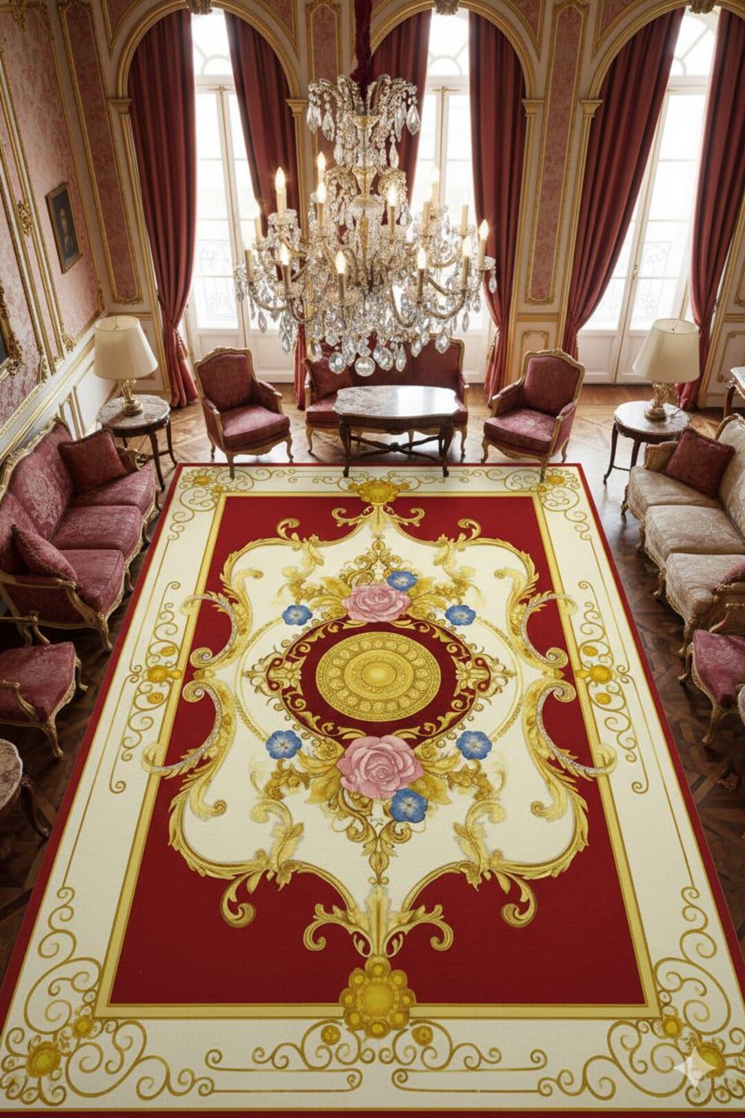 Luxury Baroque Rug: Red and Gold Ornate Versace Style - Etsy