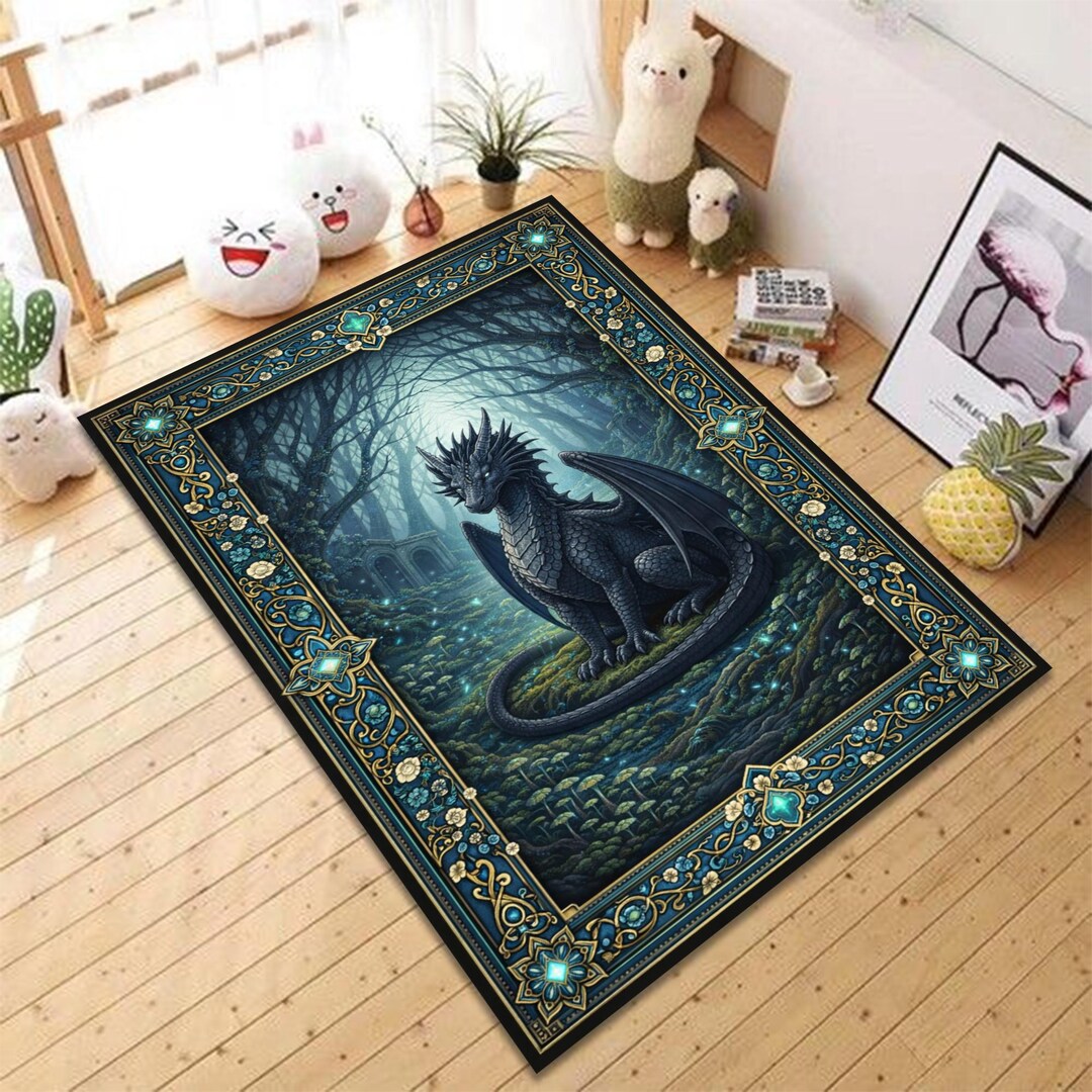 Dark Fantasy Dragon Rug Enchanted Forest Gothic Art Carpet Mystic ...