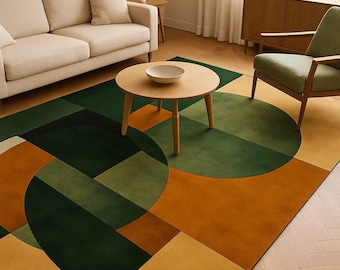 Mid-Century Modern Boho Rug: Abstract Geometric Design