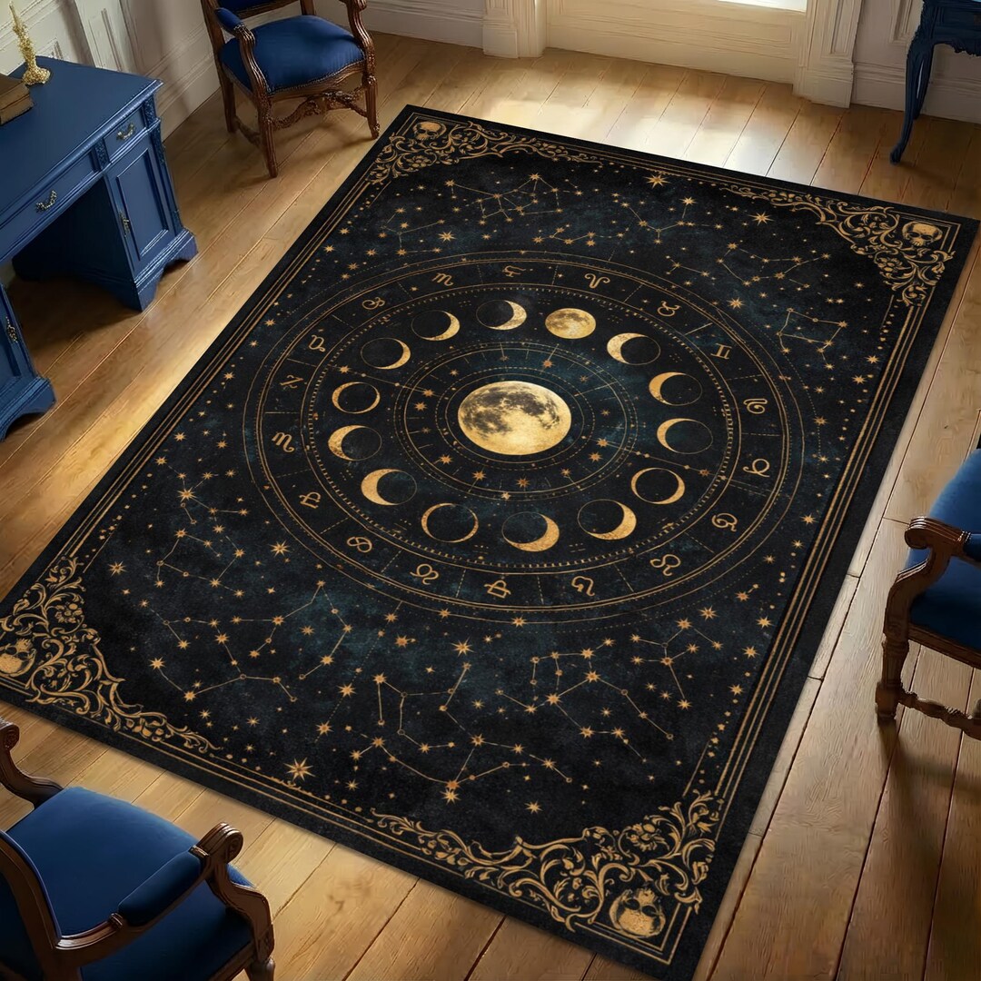Moon Face Rug Celestial Zodiac Moon Phase Rug Astrology Constellation Living Room ...
