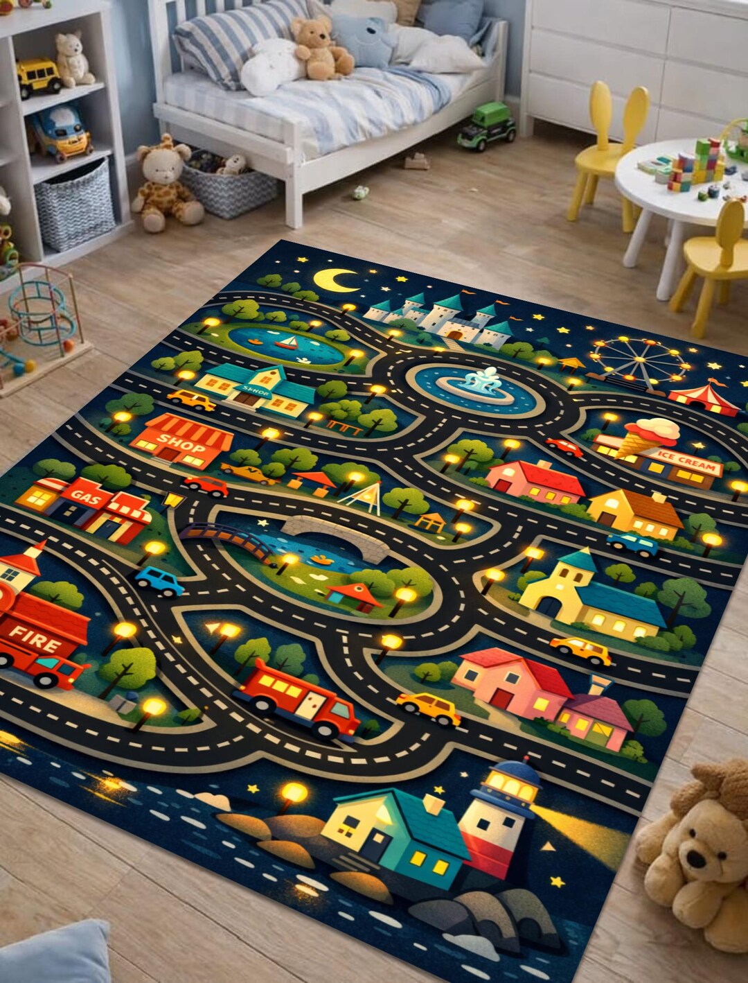 Kids Road Rug, Car Track Rug, City Map Play Mat, Playroom Decor ...
