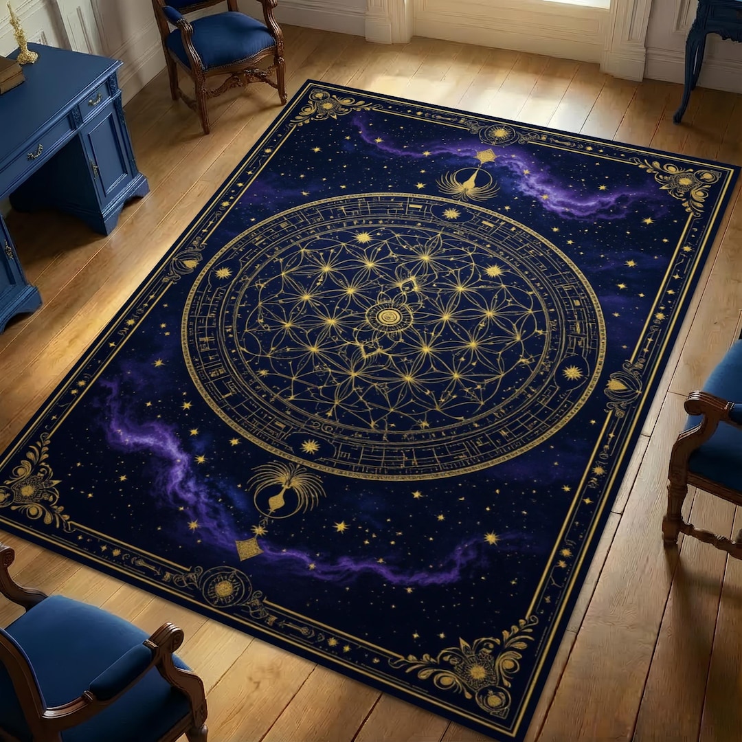 Astral Rug Pattern Celestial Sacred Geometry Mandala Rug, Astrology Zodiac Cosmic Design ...