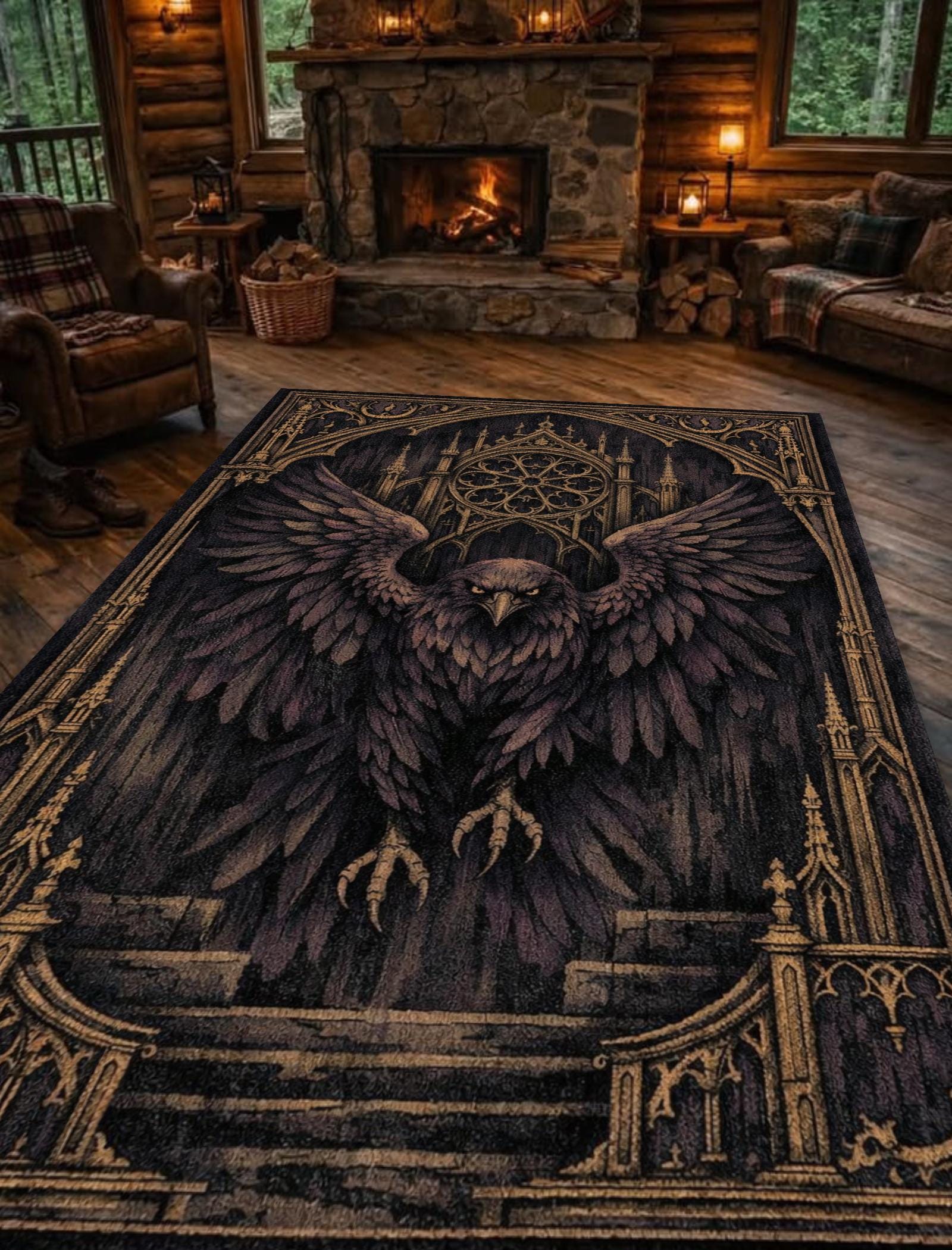 Cathedral Rug Gothic Raven Rug, Cathedral Design, Dark Academia Style, Victorian ...
