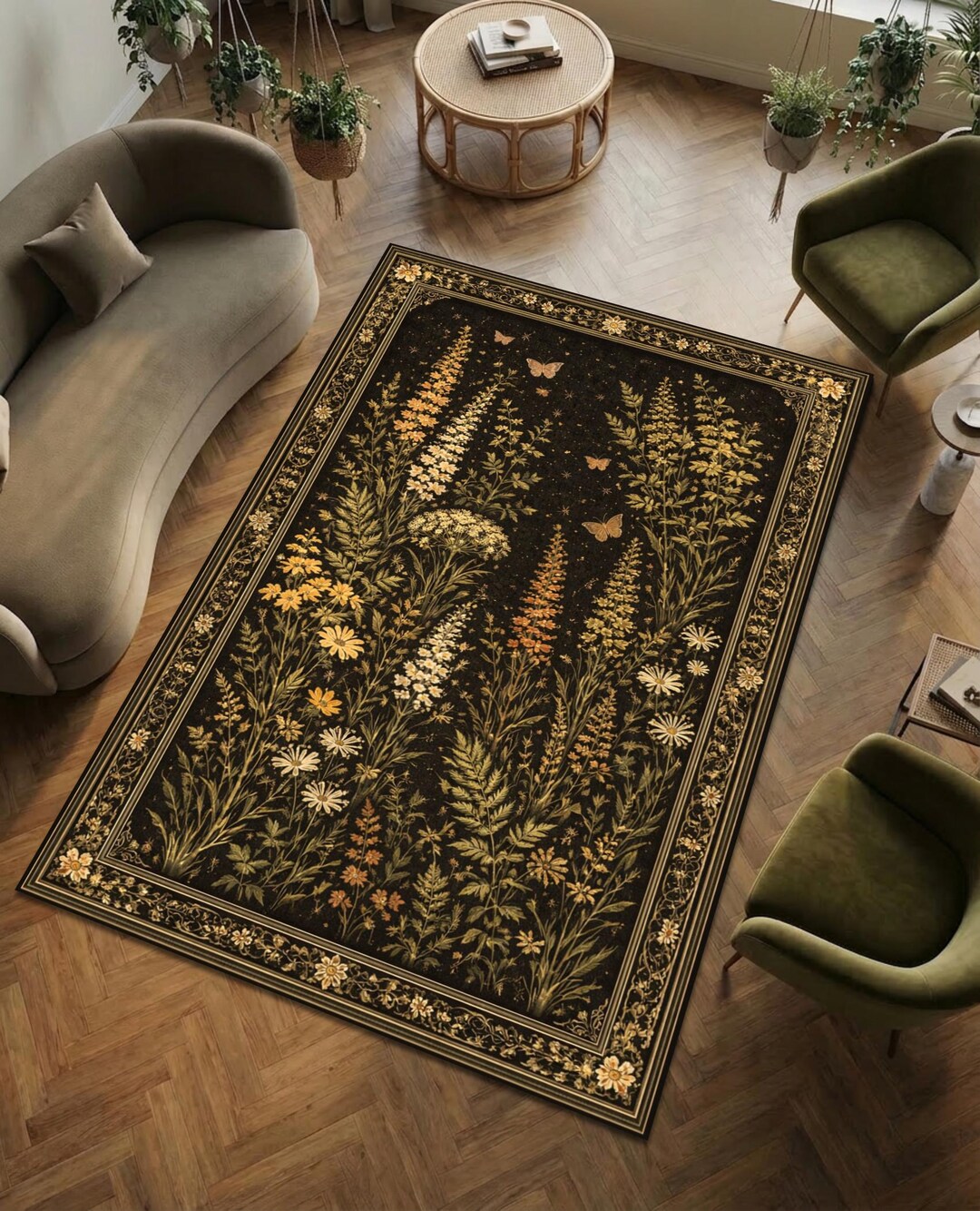 Vintage Botanical Area Rug, Wildflower Floral Design, Nature Inspired ...