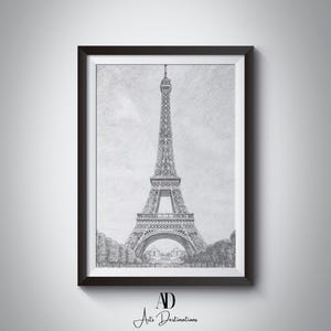 Eiffel Tower Pencil Sketch Wall Art – Vintage Paris Printable Drawing