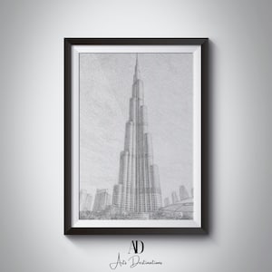 Burj Khalifa Pencil Sketch Wall Art – Vintage Printable Drawing