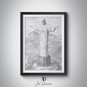 Christ the Redeemer Pencil Sketch Wall Art – Vintage Printable Drawing