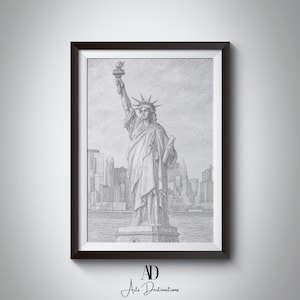 Statue of Liberty Pencil Sketch – Vintage New York Printable Wall Art